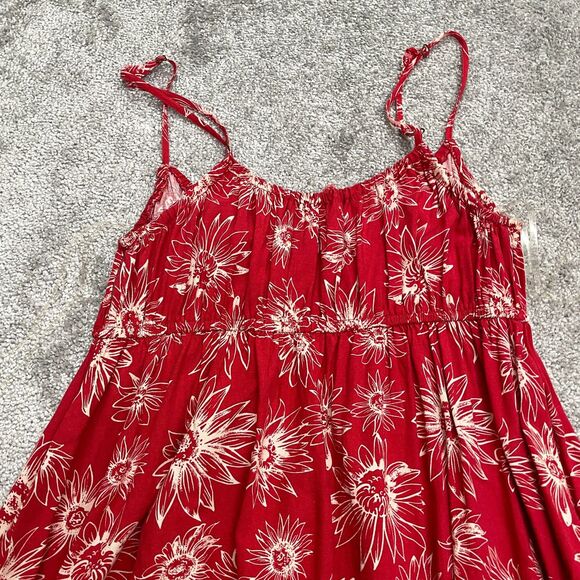Rewind Linen Blend A-Line Sun Dress Womens Large Red Floral Spaghetti Strap Boho - Picture 11 of 12